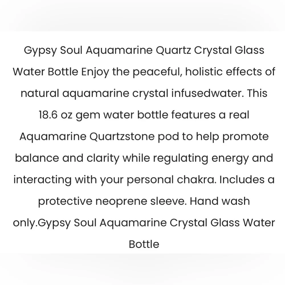 GYPSY SOUL AQUAMARINE QUARTZ BRAND NEW GLASS WATER BOTTLE WITH SLEEVE - Picture 10 of 10